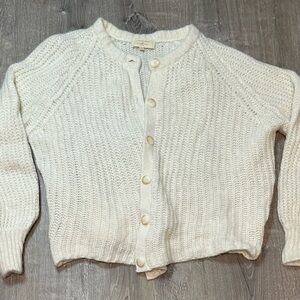 Ivory Button-Up Knit Cardigan Sweater